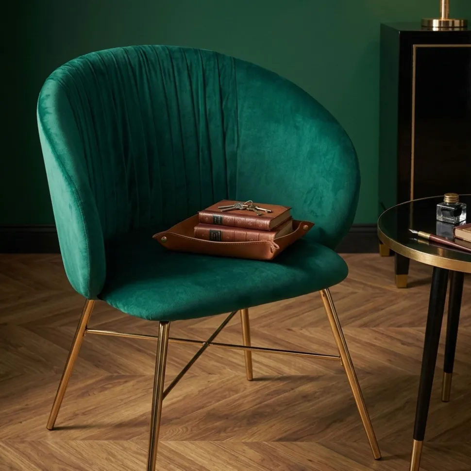 Chaise Smart Velours Vert Pieds Or