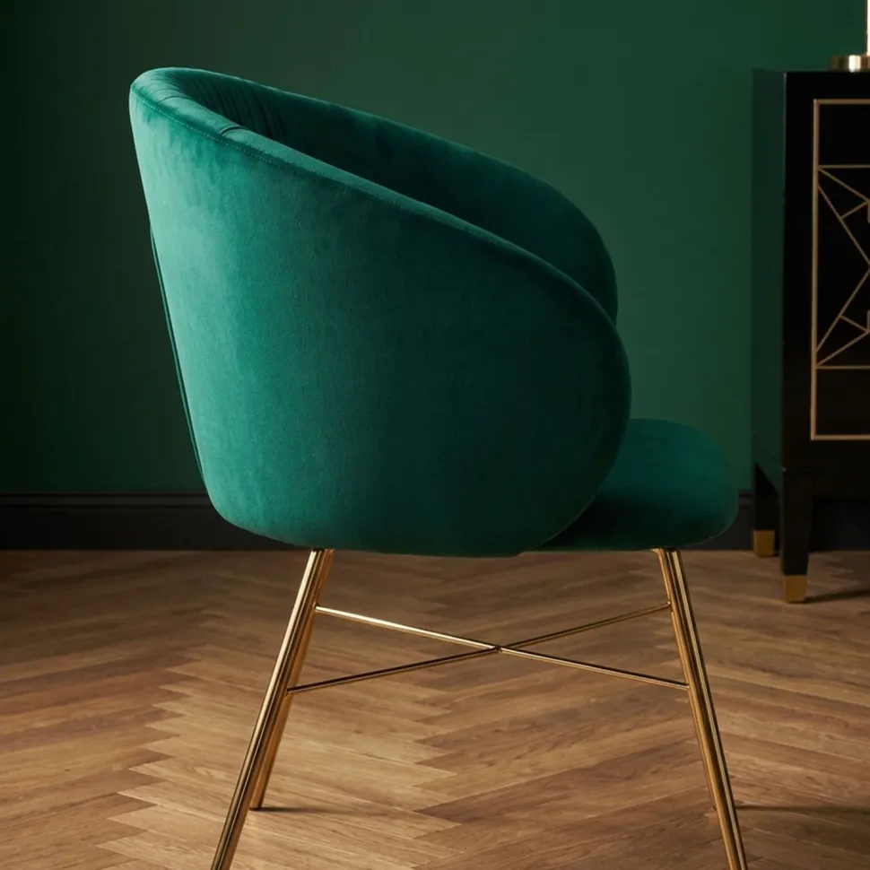 Chaise Smart Velours Vert Pieds Or