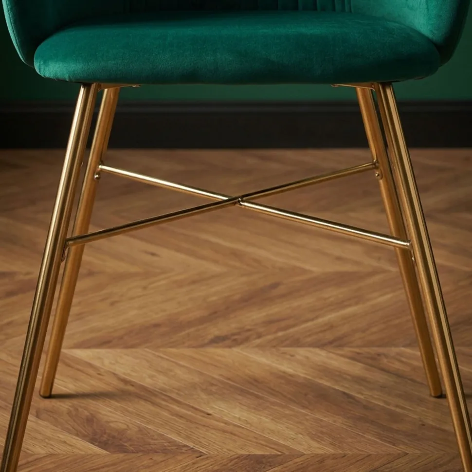 Chaise Smart Velours Vert Pieds Or