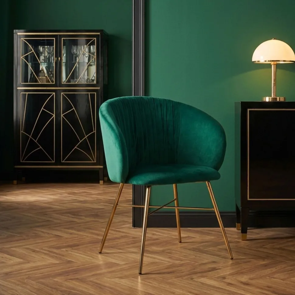 Chaise Smart Velours Vert Pieds Or