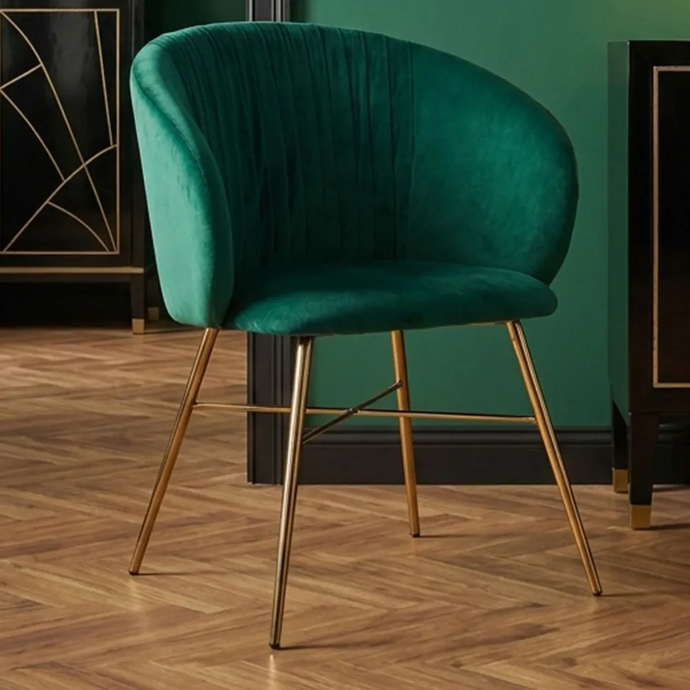 Chaise Smart Velours Vert Pieds Or