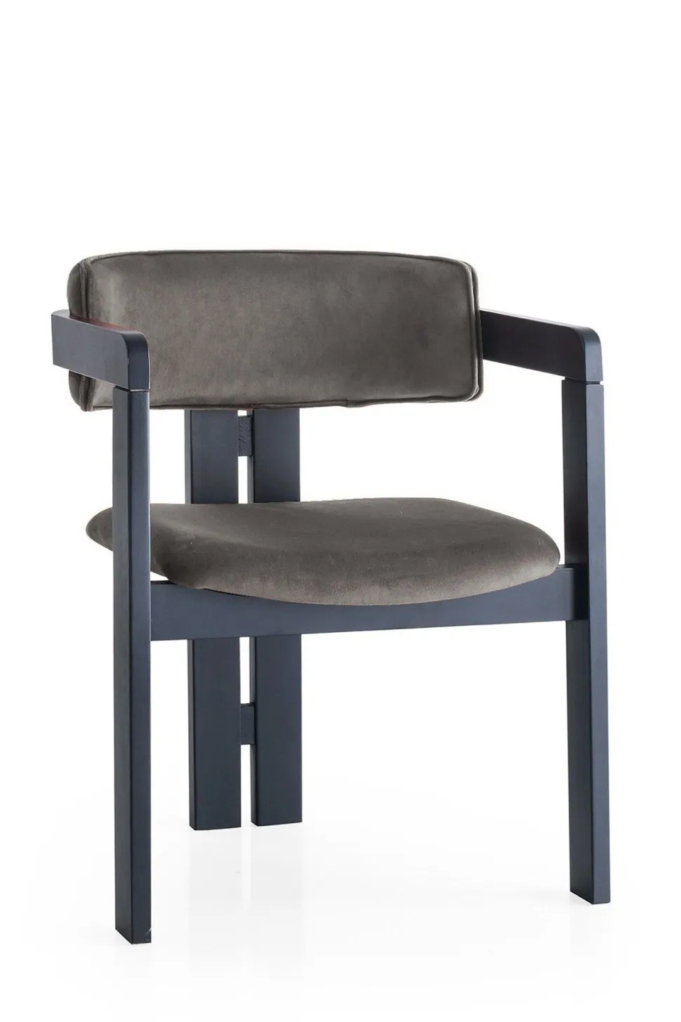 Chaise style vintage moderne Vladmir Velours Anthracite et Bois massif Noir