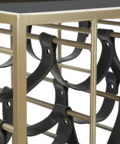 Chariot de service en métal doré 3 étagères en verre miroir porte-bouteilles Noir