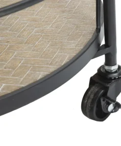 Chariot rond en métal et bois 3 étagères finition Noir et Marron