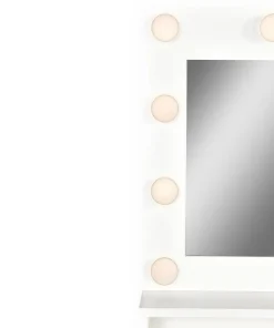 Coiffeuse 4 tiroirs et miroir LED 3 couleurs Miraclas L92cm Bois Blanc et Rotin