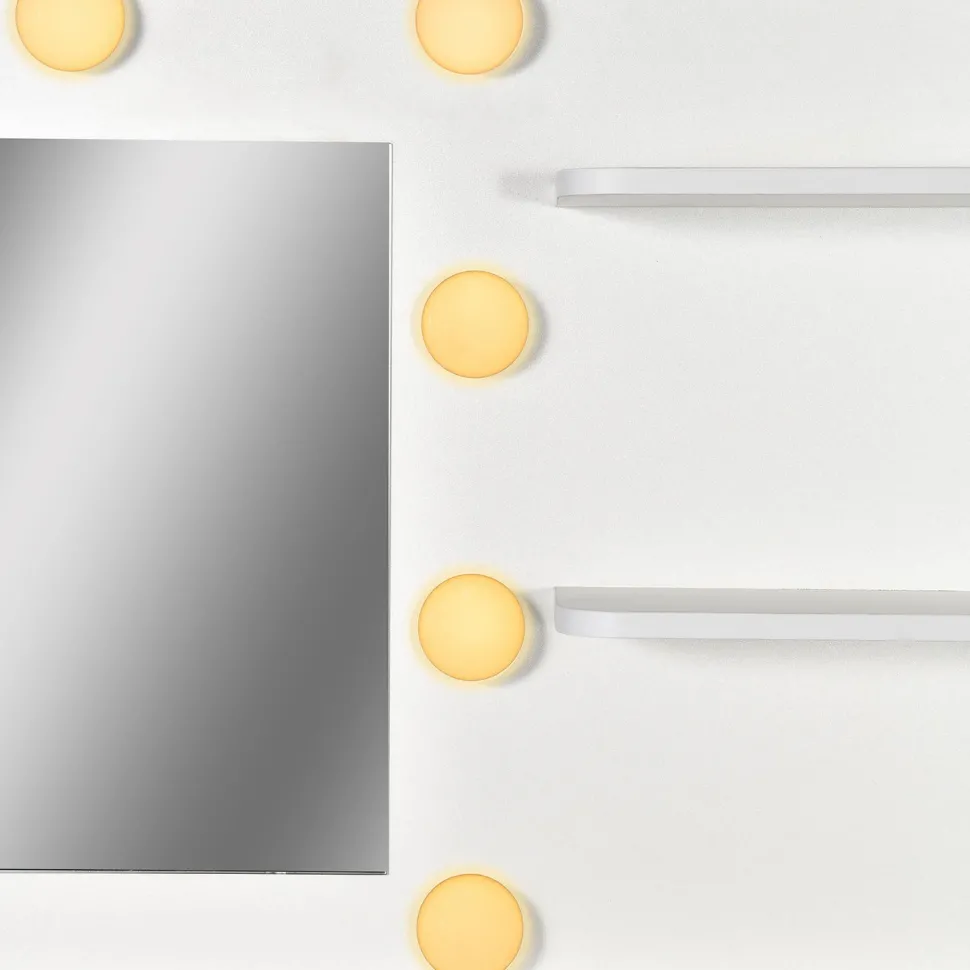 Coiffeuse 4 tiroirs et miroir LED 3 couleurs Miraclas L92cm Bois Blanc et Rotin