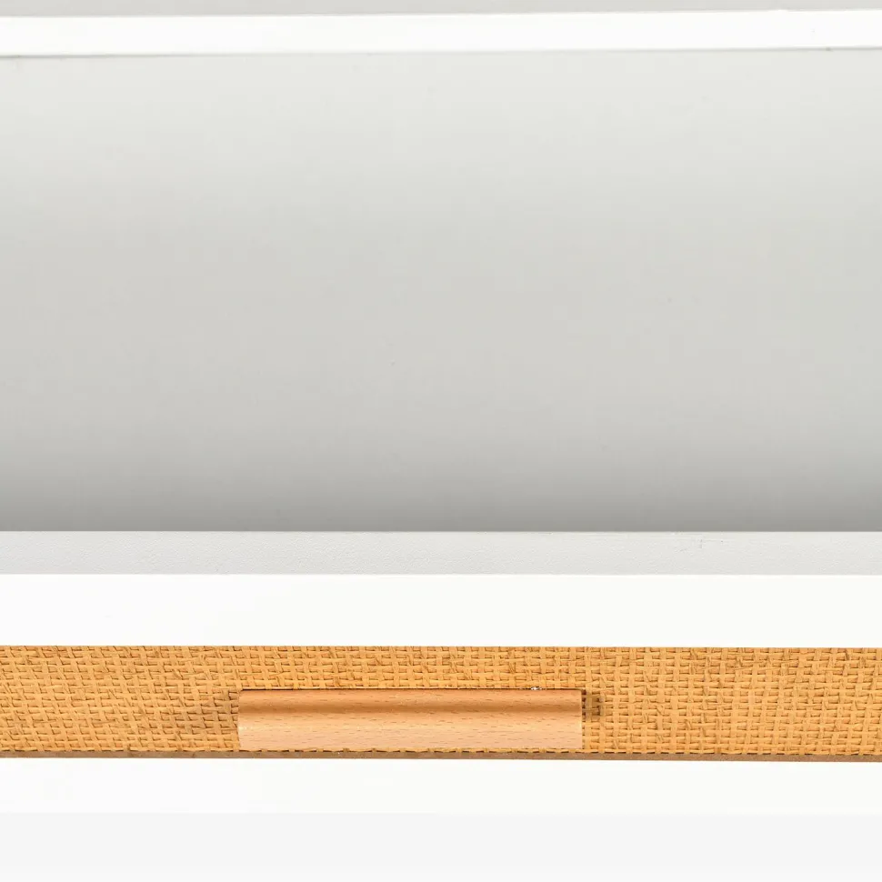 Coiffeuse 4 tiroirs et miroir LED 3 couleurs Miraclas L92cm Bois Blanc et Rotin