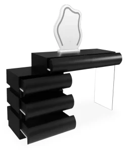 Coiffeuse avec 5 tiroirs arrondis et miroir design L102cm Mezade Noir