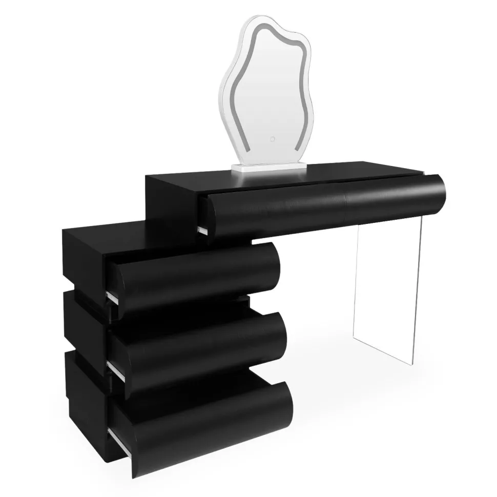 Coiffeuse avec 5 tiroirs arrondis et miroir design L102cm Mezade Noir
