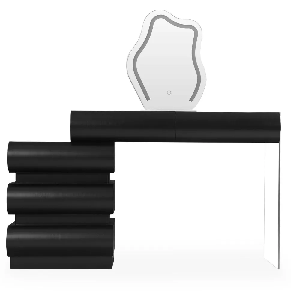 Coiffeuse avec 5 tiroirs arrondis et miroir design L102cm Mezade Noir