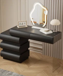 Coiffeuse avec 5 tiroirs arrondis et miroir design L102cm Mezade Noir
