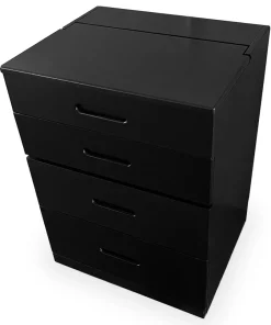 Coiffeuse compacte 48cm avec miroir LED, tiroir et pouf intégré Germina Noir
