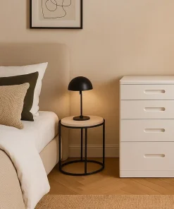 Coiffeuse compacte 48cm avec miroir LED, tiroir et pouf intégré Germina Blanc