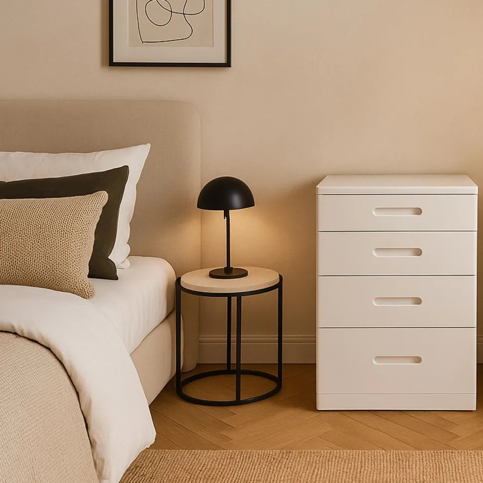Coiffeuse compacte 48cm avec miroir LED, tiroir et pouf intégré Germina Blanc
