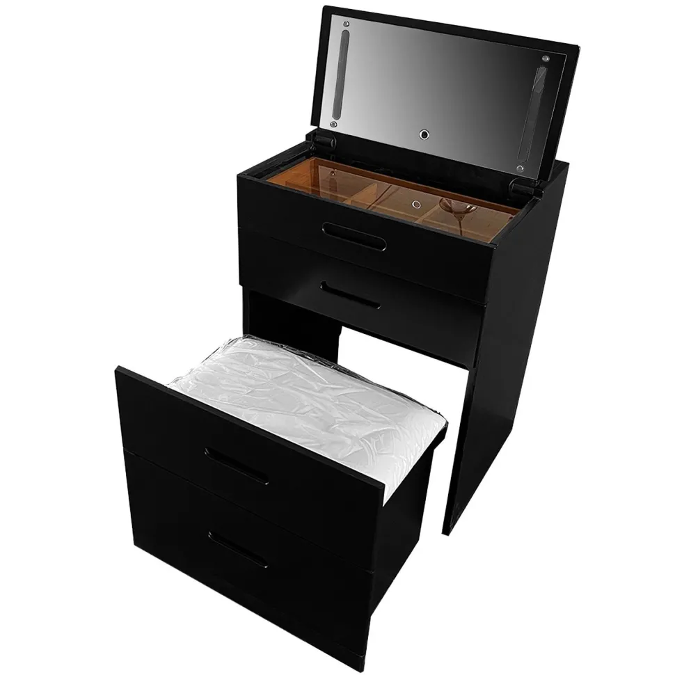 Coiffeuse compacte 60cm avec miroir LED, tiroir et pouf intégré Germina XL Noir