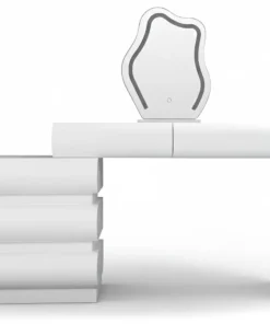 Coiffeuse extensible 101-140cm avec 5 tiroirs arrondis et miroir design Mezade Blanc