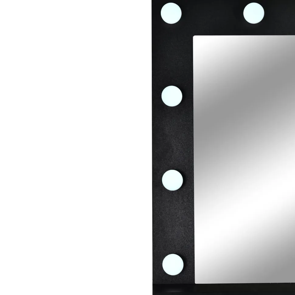 Coiffeuse moderne 13 tiroirs avec miroir lumineux et plateau en verre L120cm Probeauty Noir