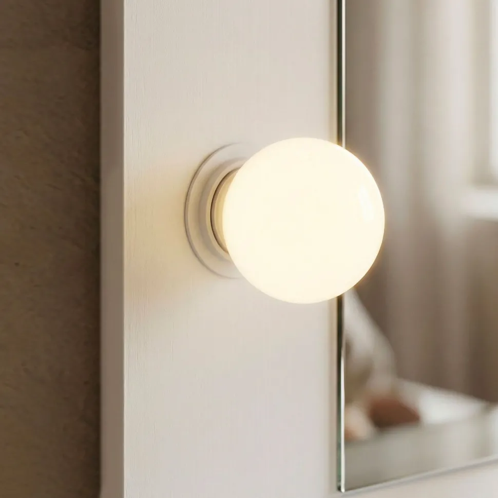 Coiffeuse moderne 13 tiroirs avec miroir lumineux et plateau en verre L120cm Probeauty Blanc