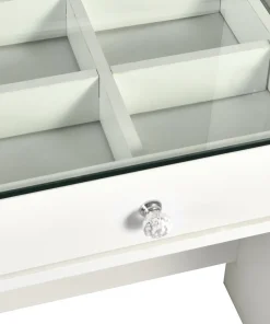 Coiffeuse moderne 13 tiroirs avec miroir lumineux et plateau en verre L120cm Probeauty Blanc