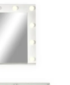 Coiffeuse moderne 13 tiroirs avec miroir lumineux et plateau en verre L120cm Probeauty Blanc