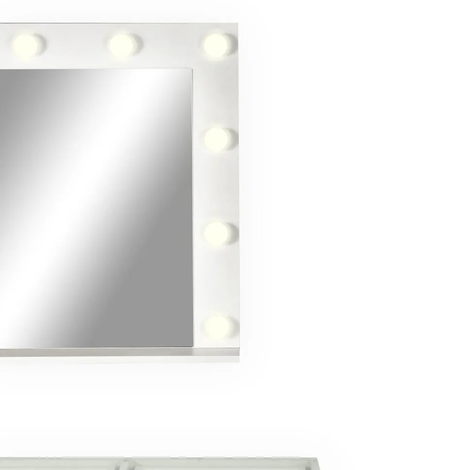 Coiffeuse moderne 13 tiroirs avec miroir lumineux et plateau en verre L120cm Probeauty Blanc