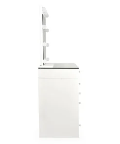 Coiffeuse moderne 13 tiroirs avec miroir lumineux et plateau en verre L120cm Probeauty Blanc