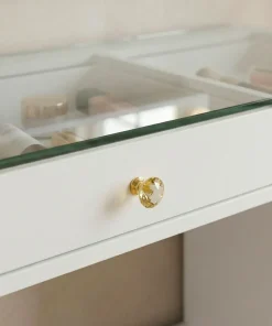 Coiffeuse moderne 13 tiroirs avec miroir lumineux et plateau en verre L120cm Probeauty Blanc