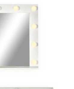 Coiffeuse moderne 13 tiroirs avec miroir lumineux et plateau en verre L120cm Probeauty Blanc