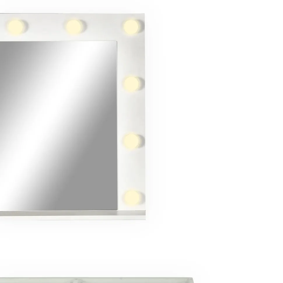 Coiffeuse moderne 13 tiroirs avec miroir lumineux et plateau en verre L120cm Probeauty Blanc