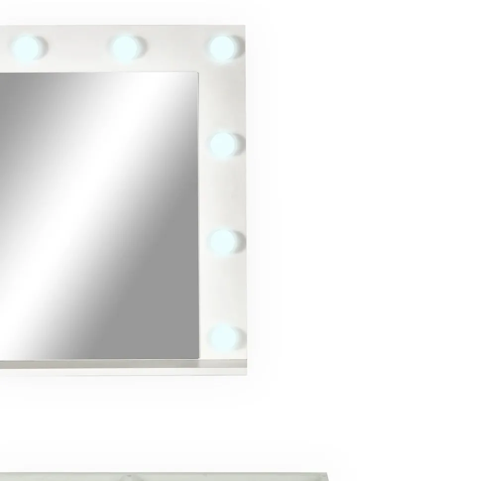 Coiffeuse moderne 13 tiroirs avec miroir lumineux et plateau en verre L120cm Probeauty Blanc