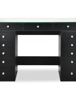 Coiffeuse moderne avec 13 tiroirs et plateau en verre transparent L120cm Probeauty Noir