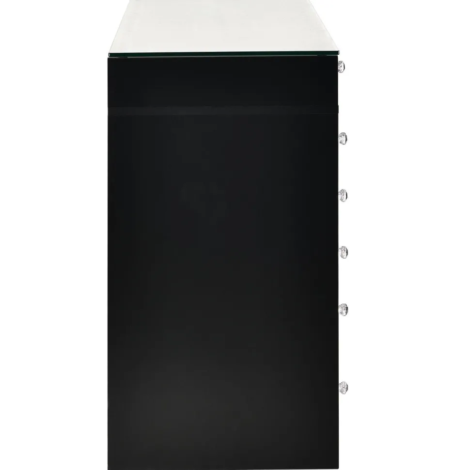 Coiffeuse moderne avec 13 tiroirs et plateau en verre transparent L120cm Probeauty Noir