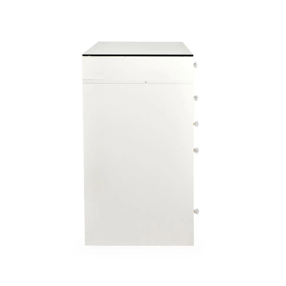 Coiffeuse moderne avec 13 tiroirs et plateau en verre transparent L120cm Probeauty Blanc
