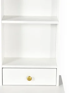 Coiffeuse moderne avec miroir rond lumineux Oracle L90cm Blanc et Or
