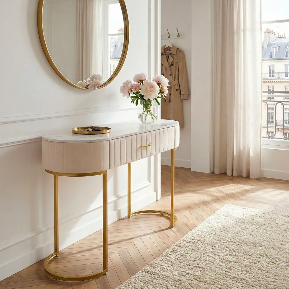 Coiffeuse Paloma 1 tiroir Velours Beige