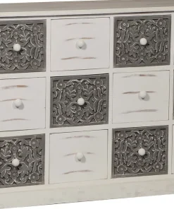 Commode 12 Tiroirs Changmay Bois Gris Et Blanc
