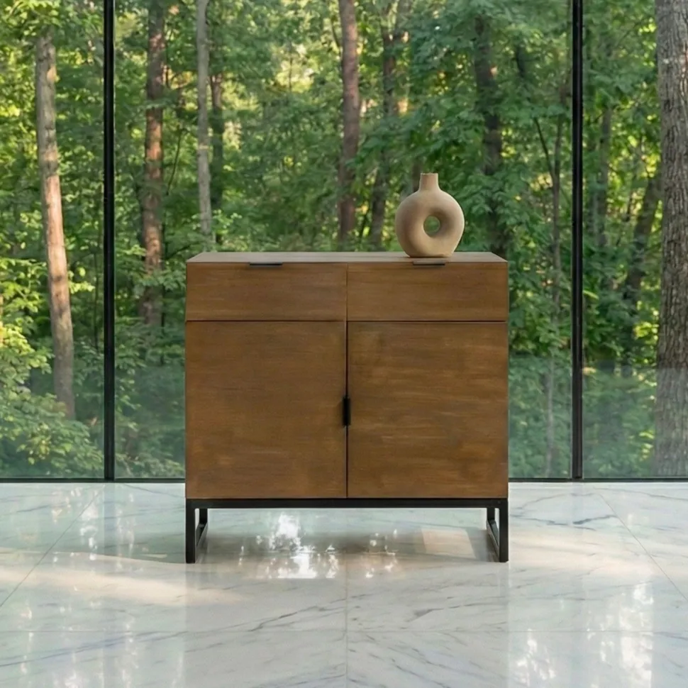 Commode 2 tiroirs et 2 portes battantes Panara Chêne Clair