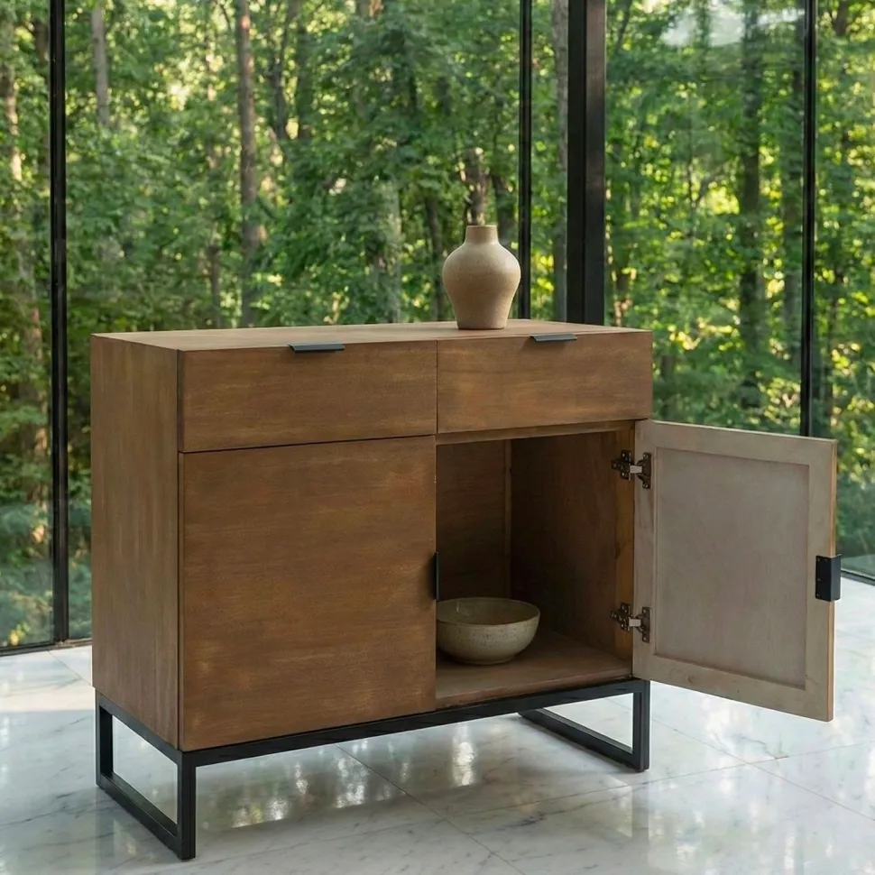 Commode 2 tiroirs et 2 portes battantes Panara Chêne Clair