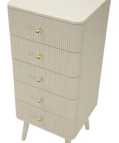 Commode Shy avec 4 tiroirs en bois et pieds en métal beiges