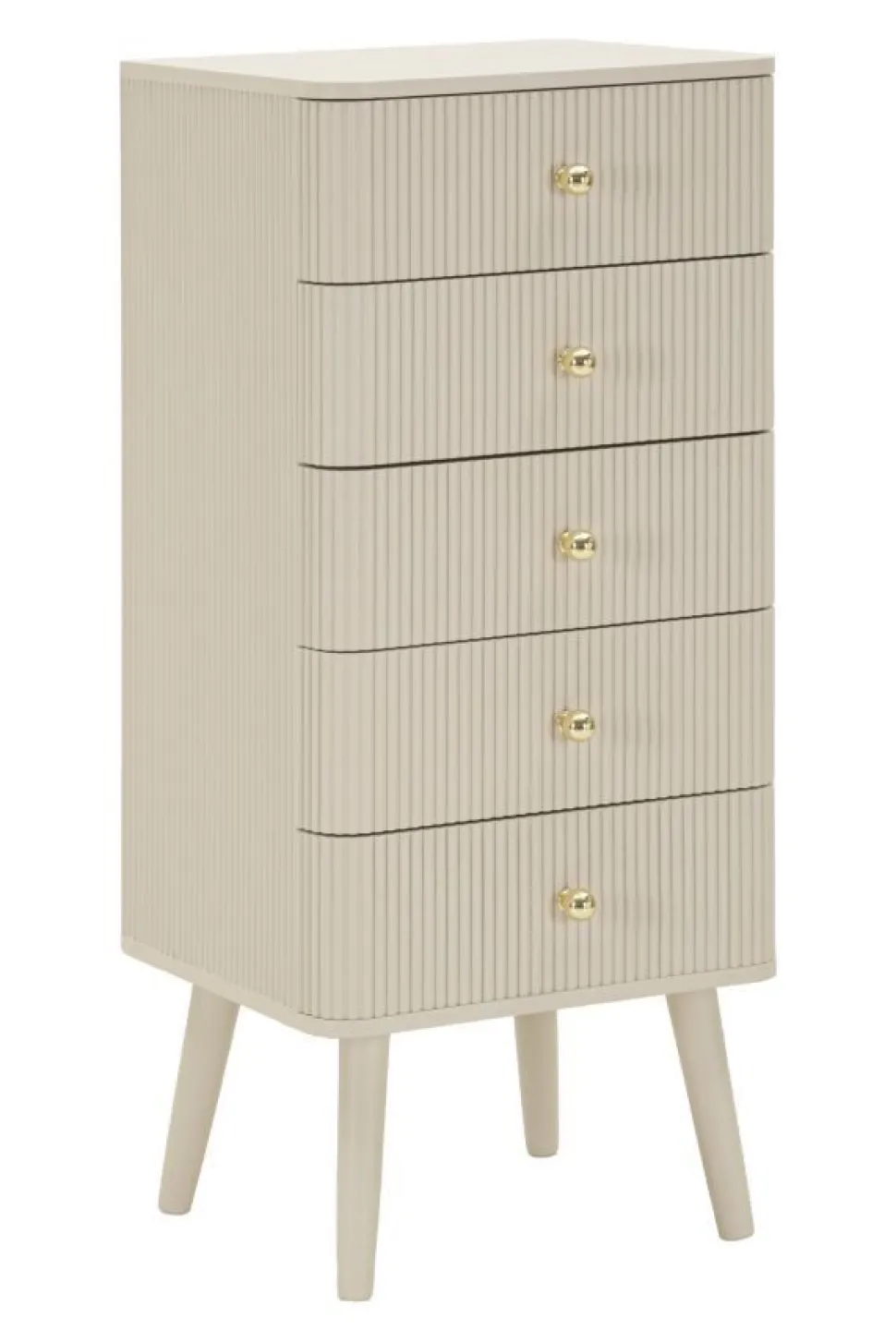 Commode Shy avec 4 tiroirs en bois et pieds en métal beiges