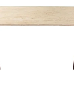 Console au design Art Déco Cezanne 40x120cm Effet travertin Beige et Bois foncé