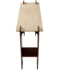 Console au design Art Déco Cezanne 40x120cm Effet travertin Beige et Bois foncé