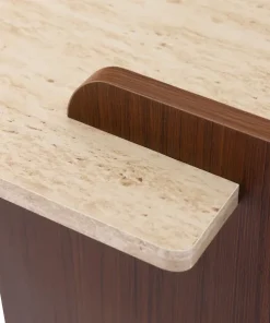 Console au design Art Déco Cezanne 40x120cm Effet travertin Beige et Bois foncé