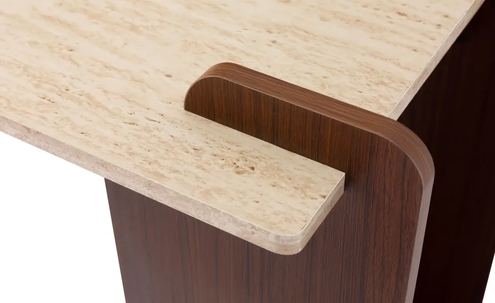 Console au design Art Déco Cezanne 40x120cm Effet travertin Beige et Bois foncé