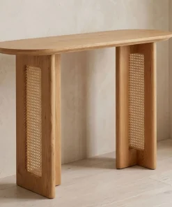 Console avec cannage 40x120cm Bohemia Chêne clair et Rotin