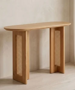 Console avec cannage 40x120cm Bohemia Chêne clair et Rotin