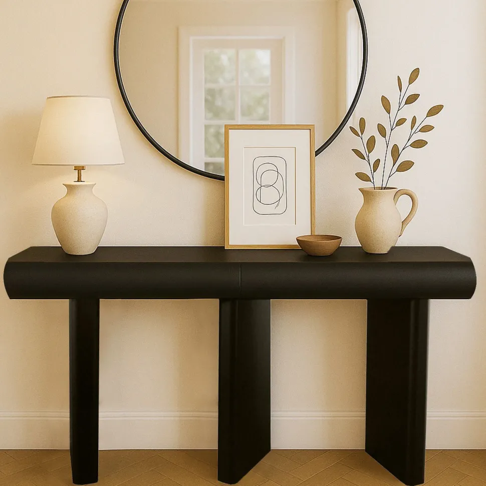 Console design 2 tiroirs L120cm avec pieds obliques Mezade Noir
