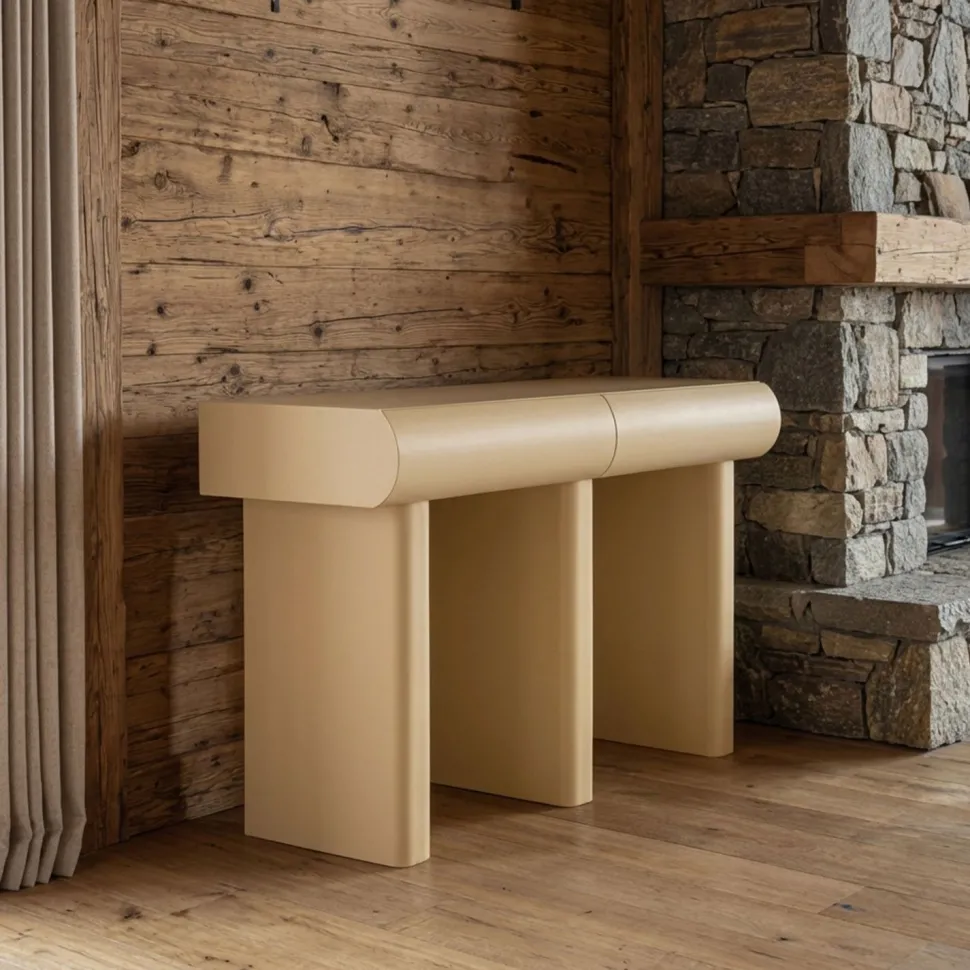 Console design 2 tiroirs L120cm avec pieds obliques Mezade Beige