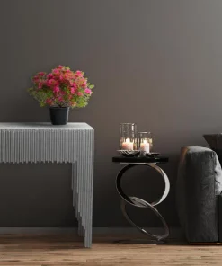 Console design Galantine Marbre Blanc pieds Argent