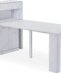 Console extensible avec rangement Fontano Effet marbre blanc